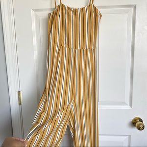 Yellow Striped Spaghetti Strap Jumpsuit